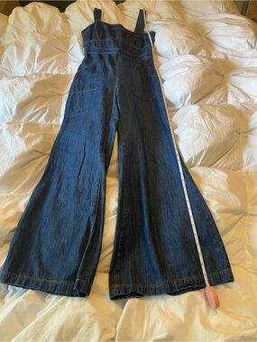 Anthropologie Dark Blue Denim Wide-Leg Jumpsuit